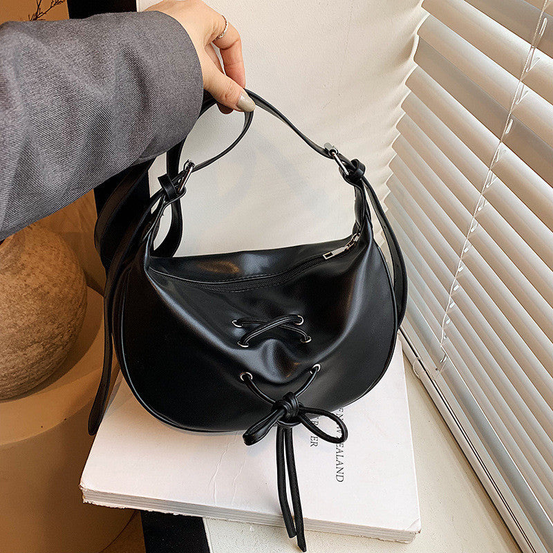 Ielgy Large-Capacity One-Shoulder Tote Bag All-Match Retro Fashion Bow Cross-Body Du