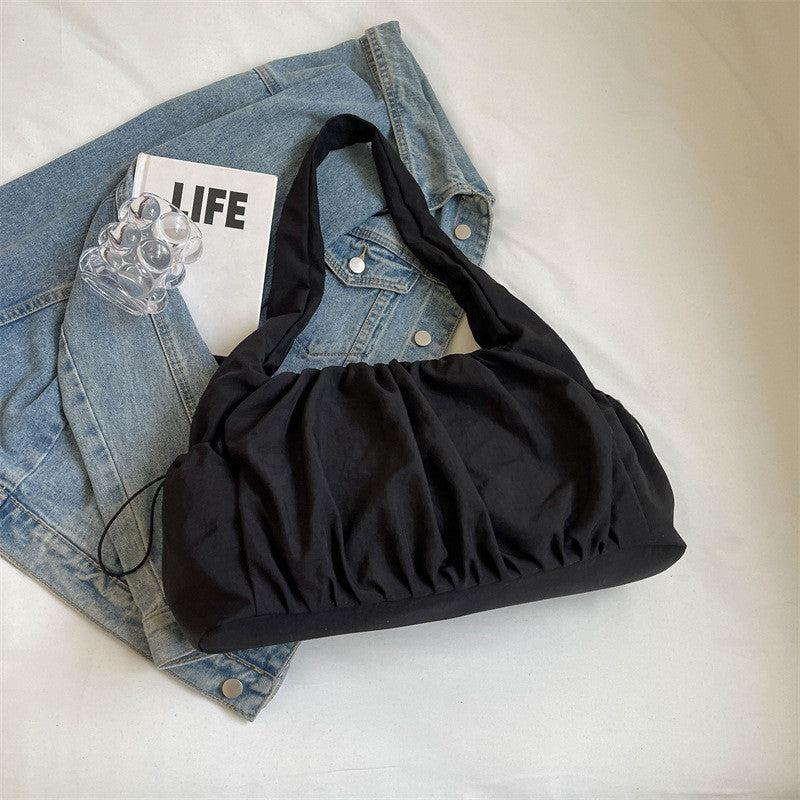 Ielgy Ladies White Pleated Bag Simple Fashion Commuter All-Match Cross-Body One-Shoulder Armpit Bag