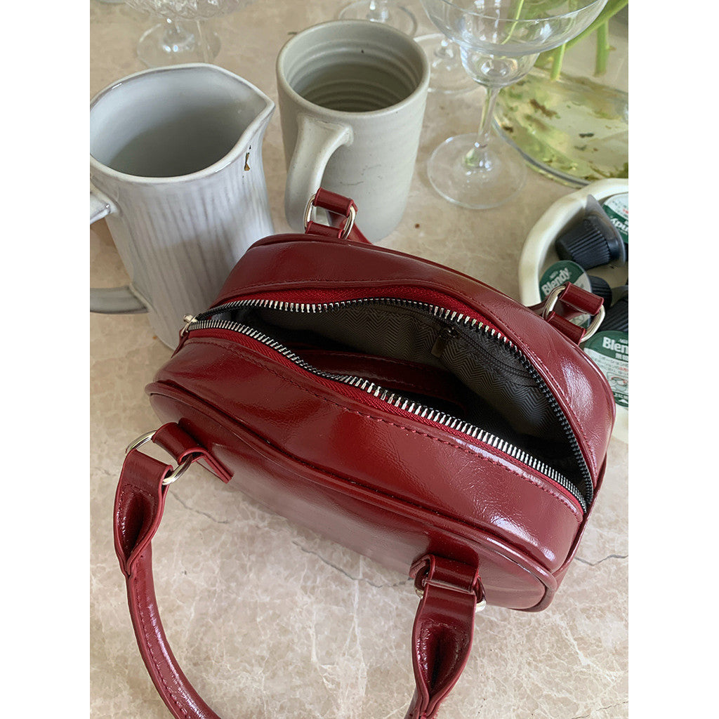 Ielgy Trendy Portable Bowling Bag All-Match Cross-Body Retro Red Small Square Bag
