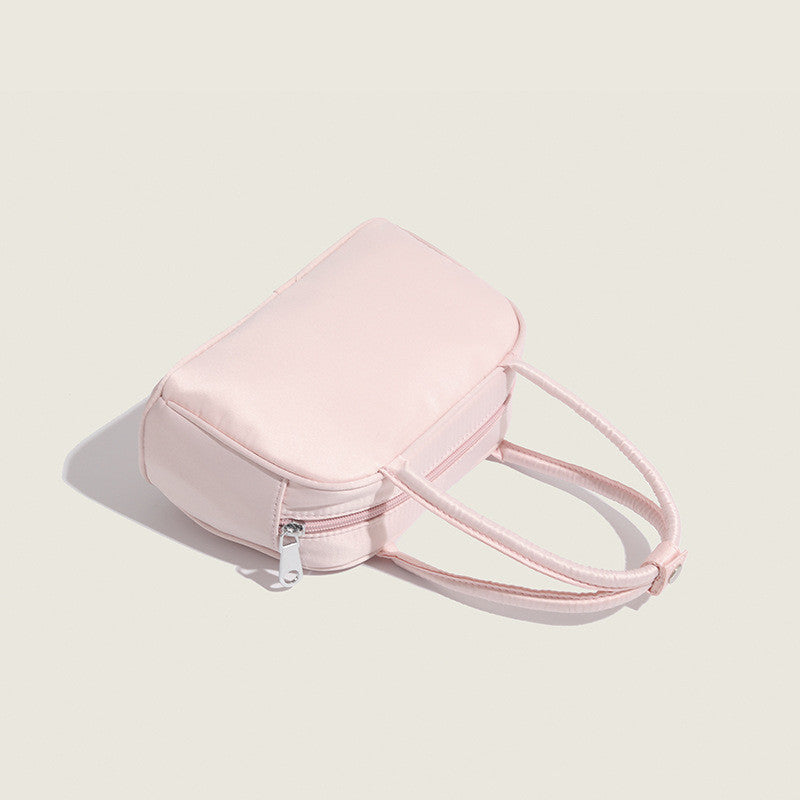 Ielgy Ladies Sweet Silk Satin Handbag Dopamine Pink Boston Handbag