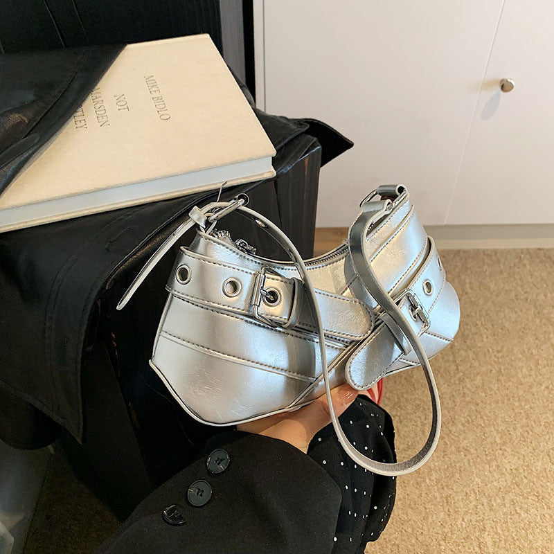 Ielgy Fashionable High-End Red Underarm Bag Ladies Korean Version Trendy All-Match Motorcycle Bag Niche Simple One-Shoulder