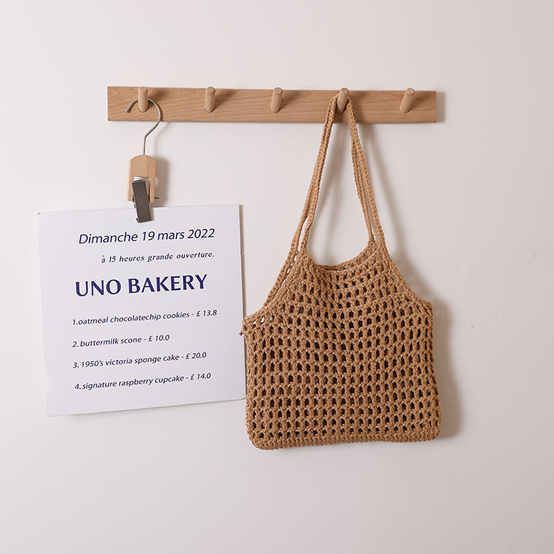Ielgy Hollow Portable Cotton Thread Woven Bag Leisure Straw Woven Holiday Style Beach Bag All-Match Female Bag