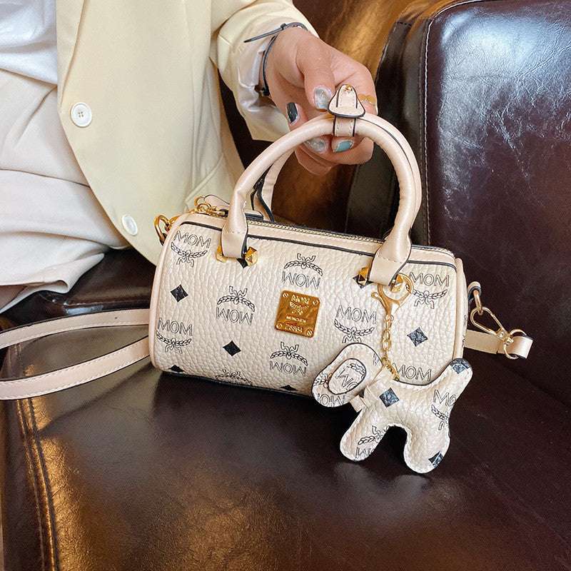 Ielgy Boston Letter Cylindrical Handbag Shoulder Crossbody Bag