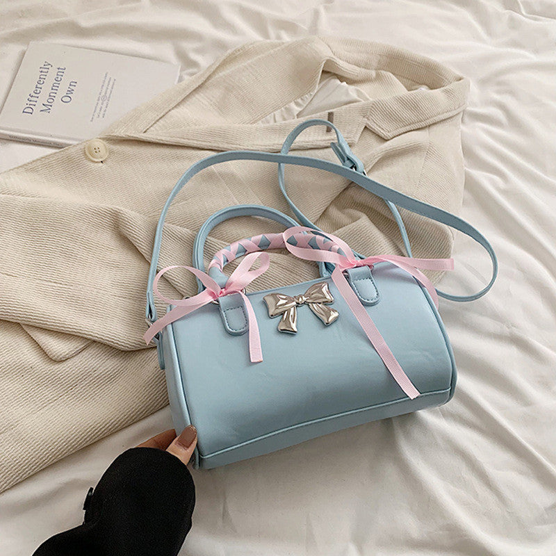Ielgy Ballet Style Bowknot Portable Boston Bag Fashion One-Shoulder Messenger All-Match Pillow Bag