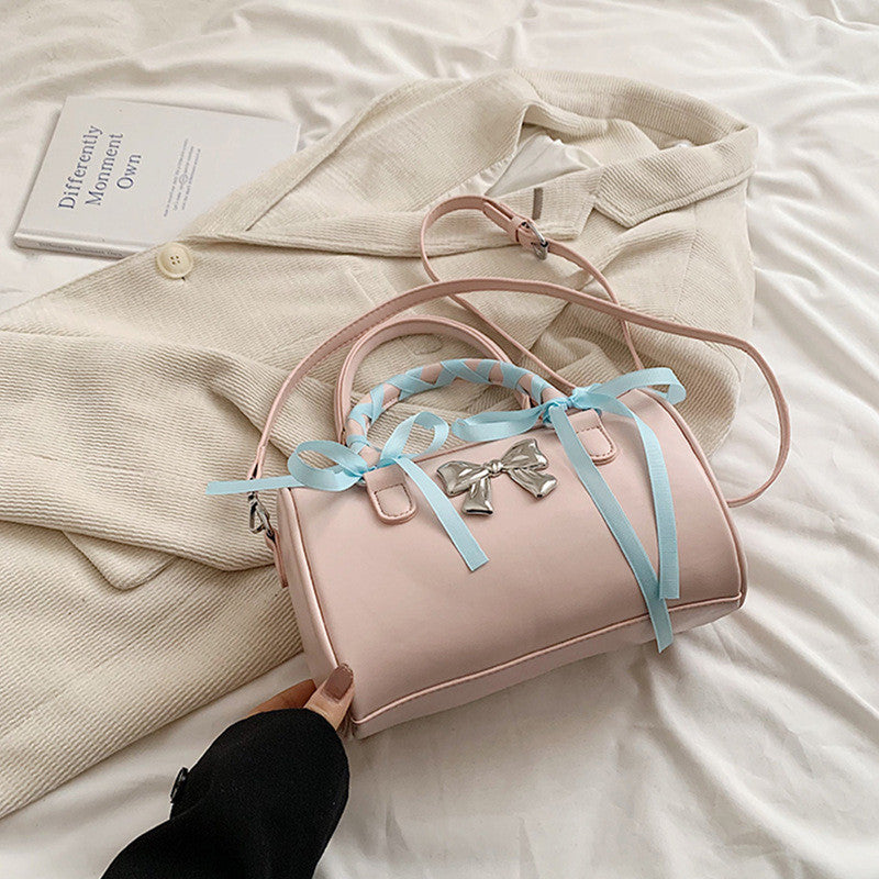 Ielgy Ballet Style Bowknot Portable Boston Bag Fashion One-Shoulder Messenger All-Match Pillow Bag