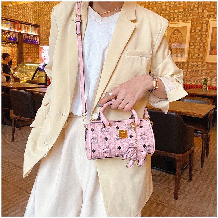 Ielgy Boston Letter Cylindrical Handbag Shoulder Crossbody Bag