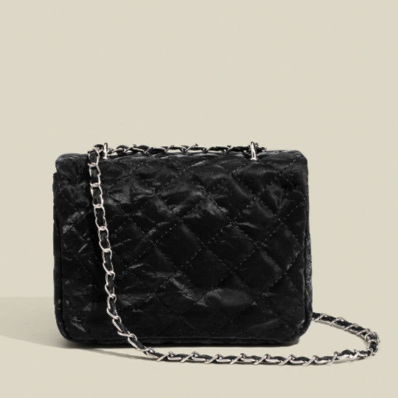 Ielgy Korean Style High-End Chain Small Square Bag Shoulder Crossbody Black Fashion Bag