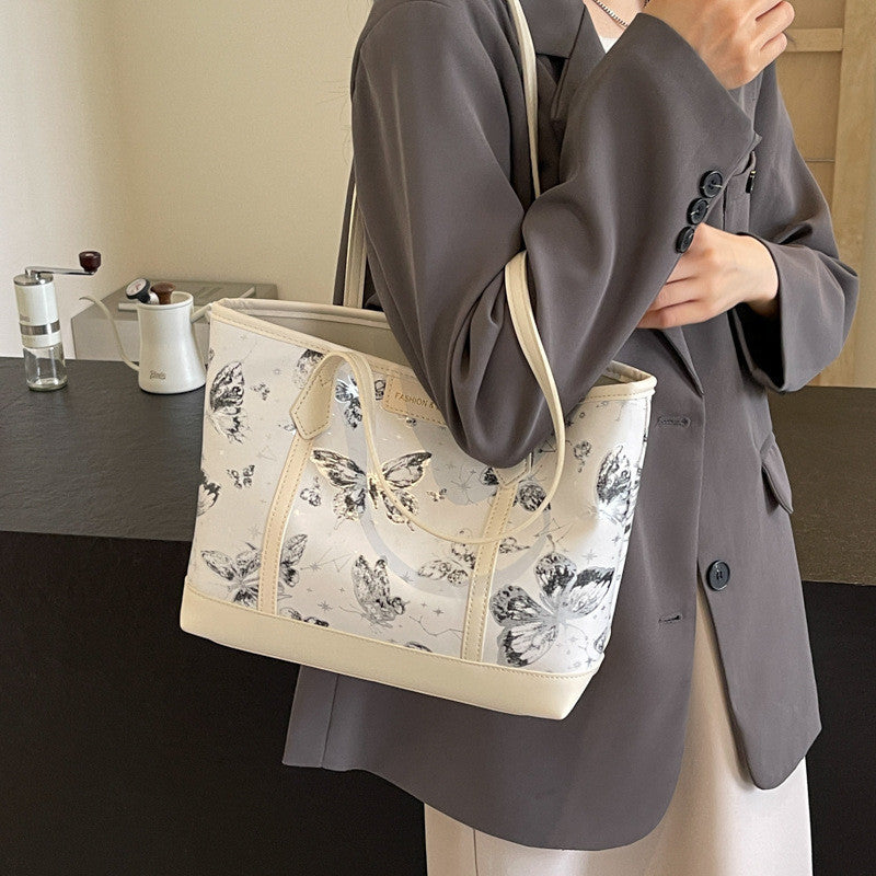 Ielgy Casual All-Match Butterfly One-Shoulder College Students Class Commuter Tote Bag Large Capacity