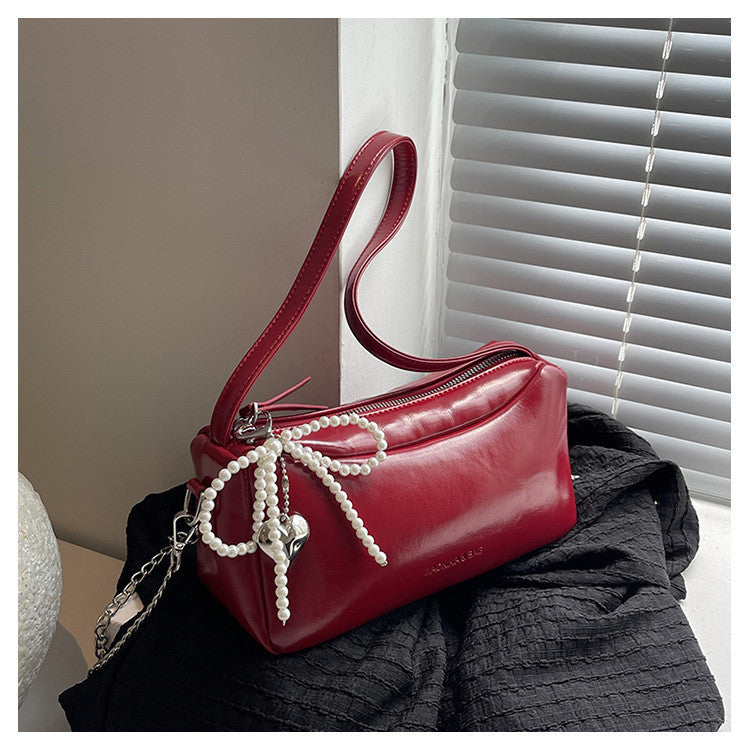 Ielgy Fashion Silver One-Shoulder Underarm Bag Simple Fashionable Chain Cross-Body Pillow Bag