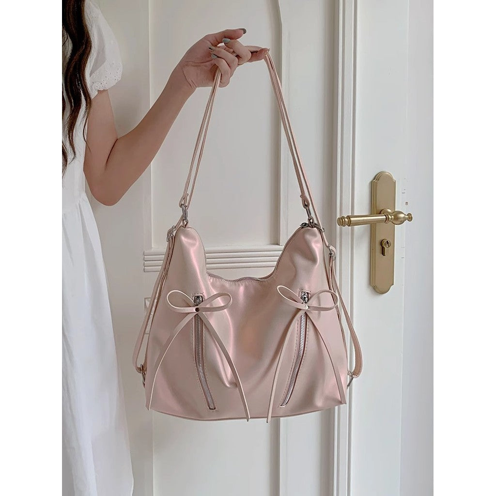 Ielgy Bow Pink Backpack Trendy Fashion Tote Bag Casual Large Capacity Shoulder Bag
