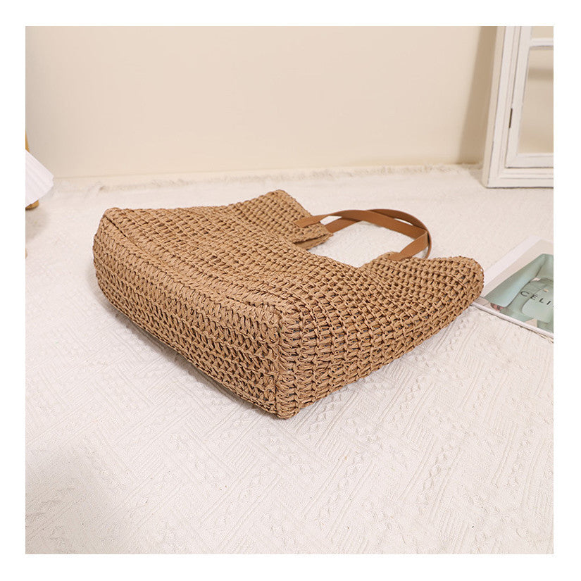 Ielgy Simple Large-Capacity Portable Woven Seaside Vacation Beach Female Bag