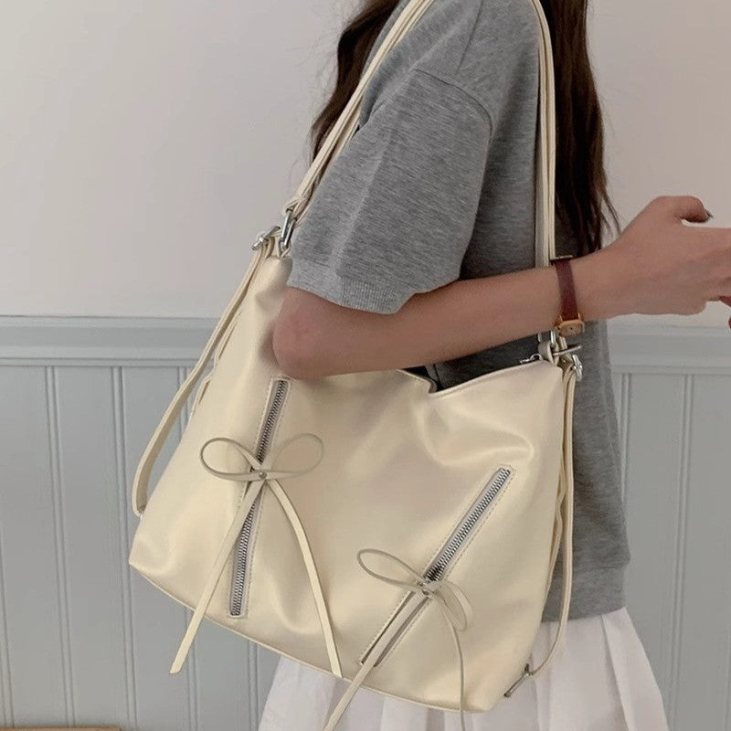 Ielgy Bow Pink Backpack Trendy Fashion Tote Bag Casual Large Capacity Shoulder Bag