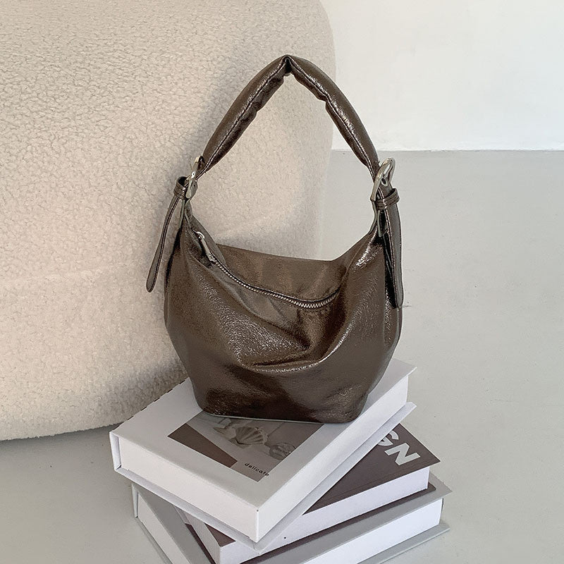 Ielgy Oil Wax Leather High-End Soft Leather One-Shoulder Commuter Underarm Bag Ladies All-Match Trendy Fashion Dumpling Bag