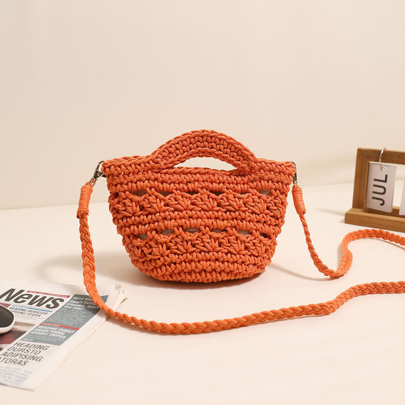 Ielgy Cross-Body Cotton Thread Woven Bag All-Match Hollow Straw Vacation Beach Bag Fresh