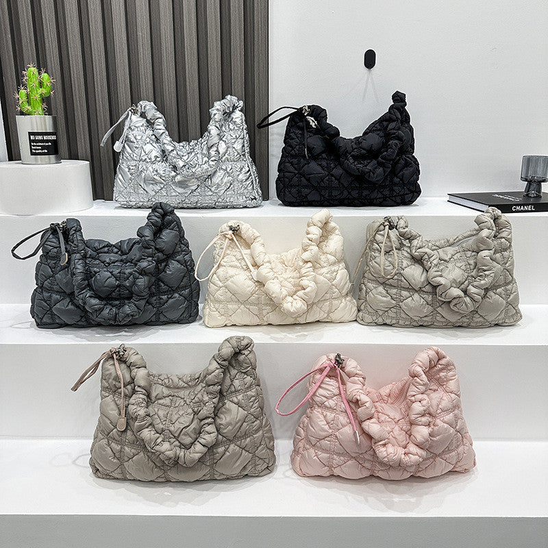 Ielgy Korean Version Stray Cloud Bag Puff Pleated Down Bag Shoulder Messenger Bag Portable Underarm Bag