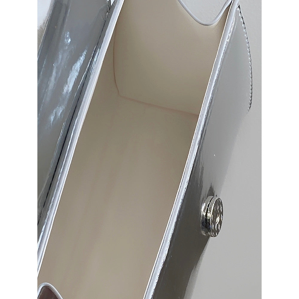 Ielgy Ladies Patent Leather Silver Locomotive Small Square Bag Hot Girl Fashion All-Match One-Shoulder Messenger Bag