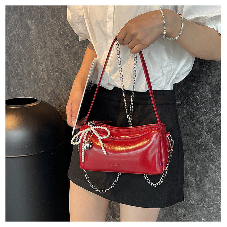 Ielgy Fashion Silver One-Shoulder Underarm Bag Simple Fashionable Chain Cross-Body Pillow Bag