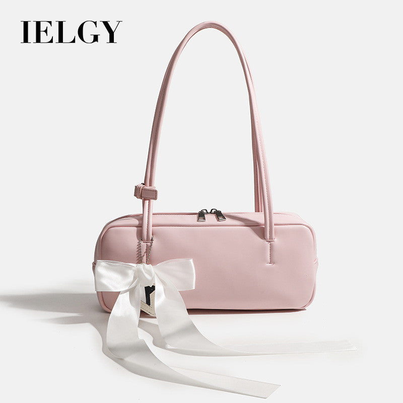 Ielgy Pink Bow One-Shoulder Underarm Bag Casual All-Match Pillow Bag High-End Baguette Bag