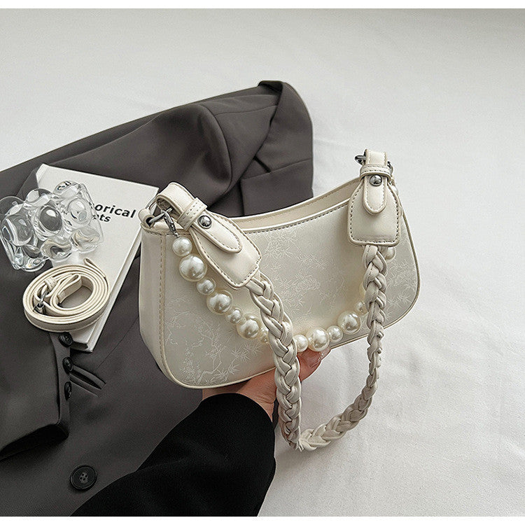 Ielgy Portable Small Bag Western Classy One-Shoulder Fashion Simple Retro Pearl Portable Messenger Bag