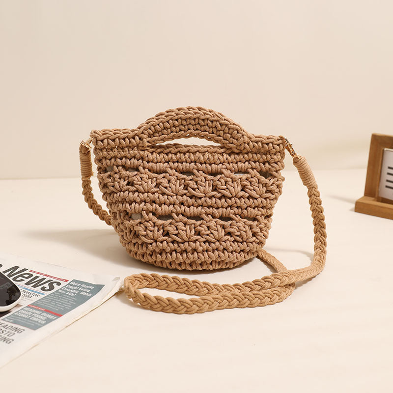 Ielgy Cross-Body Cotton Thread Woven Bag All-Match Hollow Straw Vacation Beach Bag Fresh