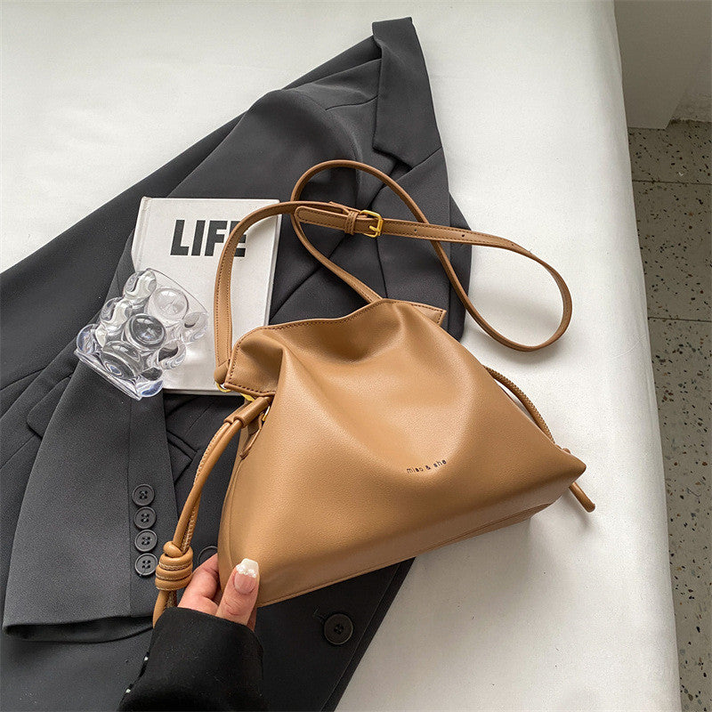 Ielgy Female Bag Fashion Simple Drawstring Lucky Bag Bag One Shoulder Crossbody Large Capacity Bucket Bag Hand-Carrying Pleated Bag