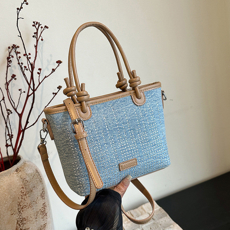 Ielgy Denim Bag All-Match Fashion Texture Cross-Body Portable Bucket Bag
