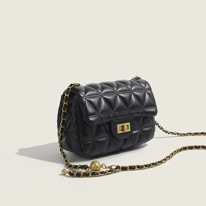 Ielgy Ladies White Messenger Bag All-Match Small Golden Ball Diamond Chain Small Square Bag