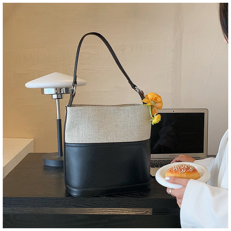 Ielgy Simple Bucket Bag All-Match Fashion Portable Cross-Body Korean Version Large-Capacity Female Bag