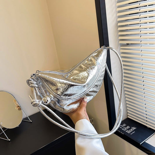 Ielgy Fashionable Trendy Silver Dumpling Bag Korean Version Simple Casual Large-Capacity One-Shoulder Female Bag