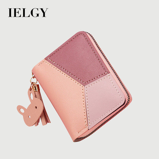 IELGY Women's Short Zipper Korean Style Stitching Contrast Color Tassel All-match Coin Purse
