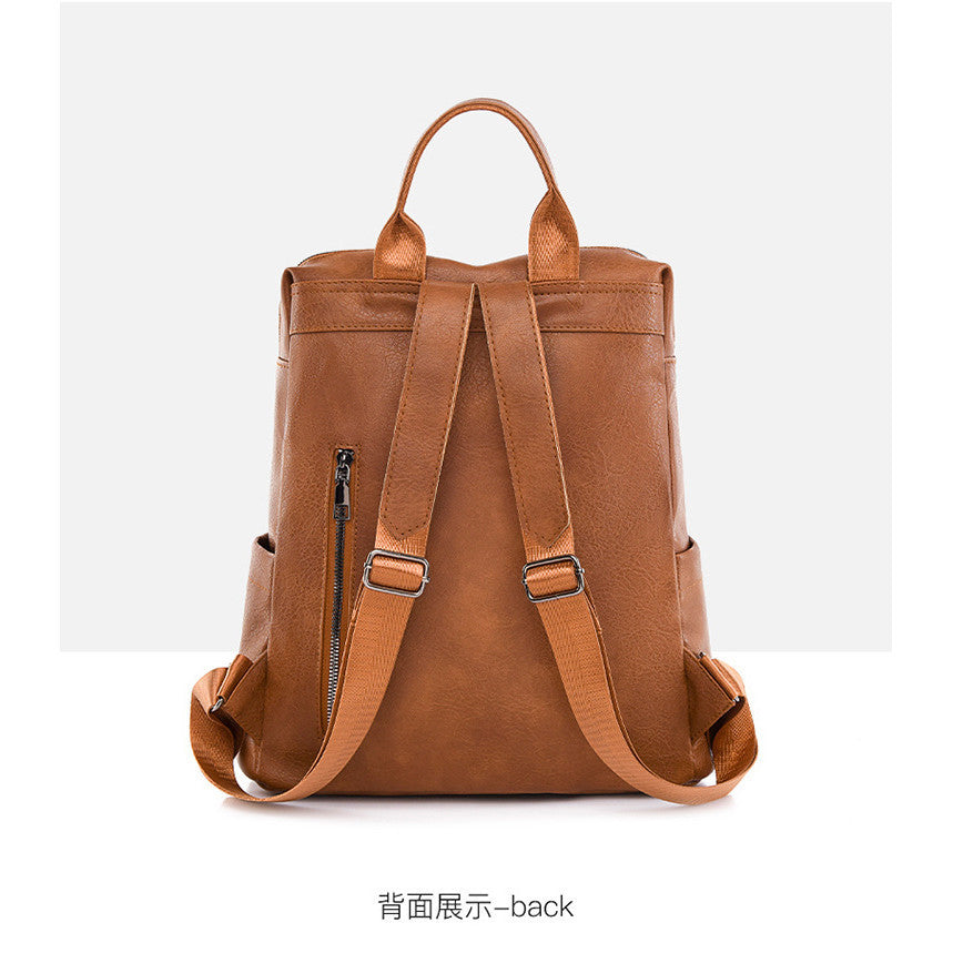 Ielgy Ladies Backpack Simple Fashion Retro Large Capacity PU Travel Backpack