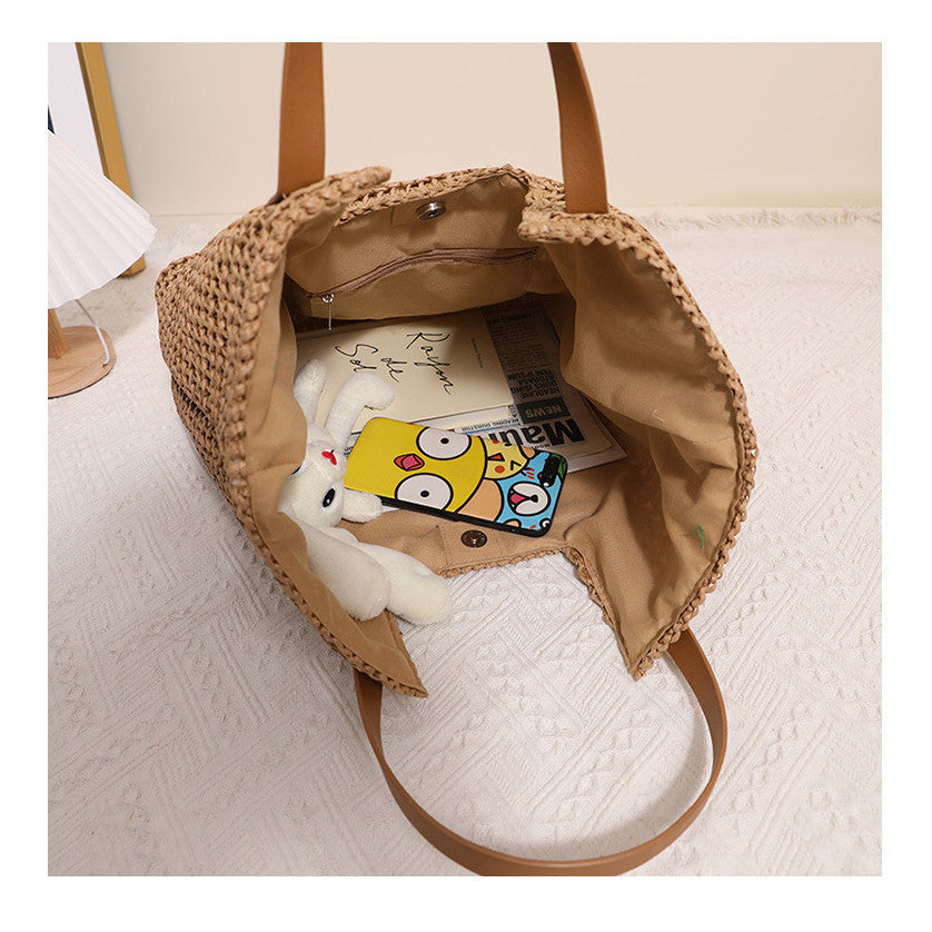 Ielgy Simple Large-Capacity Portable Woven Seaside Vacation Beach Female Bag