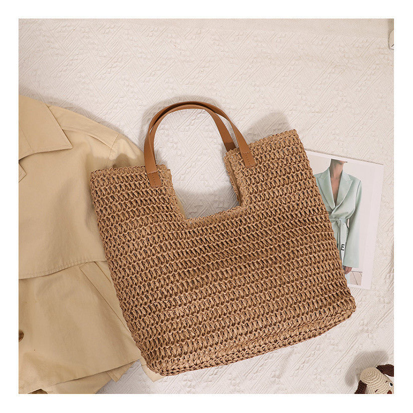 Ielgy Simple Large-Capacity Portable Woven Seaside Vacation Beach Female Bag