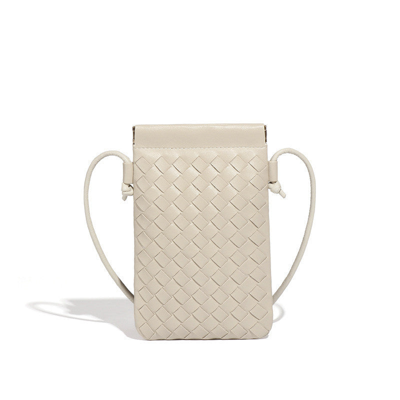 Ielgy Fashion Mini Mobile Phone Bag Hand-Woven Bag Simple Trendy All-Match Retro Small One-Shoulder Messenger Female Bag