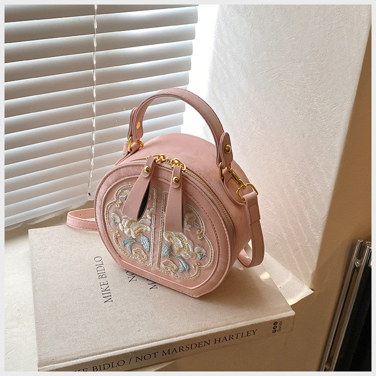 Ielgy Fashion Niche Embroidery Bag New Chinese Style All-Match Cross-Body Portable Small Round Bag