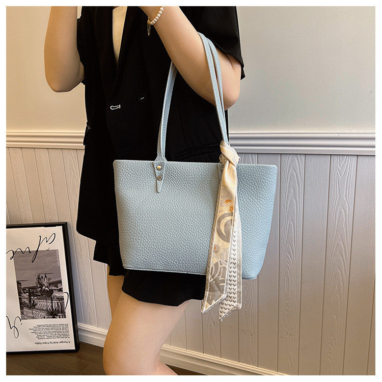 Ielgy Solid Color Large-Capacity Bucket Bag Tote Bag All-Match Commuter Shoulder Messen