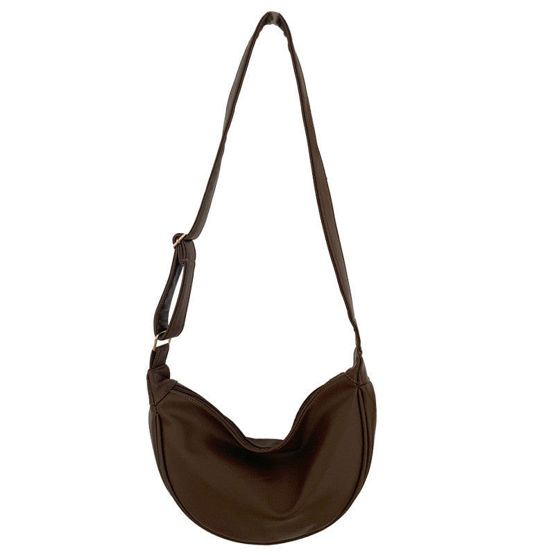 Ielgy Ladies Black PU Soft Leather Dumpling Bag Korean Version Shoulder Niche Crossbody Bag