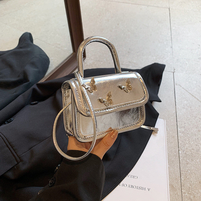 Ielgy Ladies Casual All-Match Silver Butterfly Small Square Bag Portable One-Shoulder Mini Messenger Bag