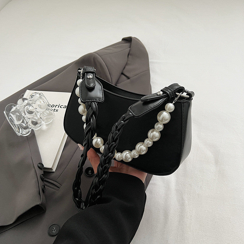 Ielgy Portable Small Bag Western Classy One-Shoulder Fashion Simple Retro Pearl Portable Messenger Bag