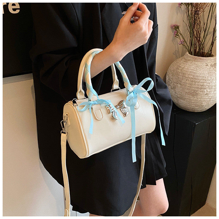 Ielgy Ballet Style Bowknot Portable Boston Bag Fashion One-Shoulder Messenger All-Match Pillow Bag