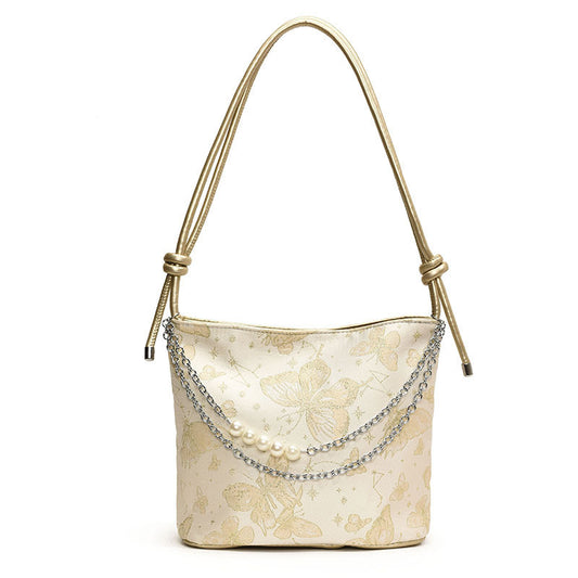 Ielgy New Chinese Fashion National Style Embroidered Butterfly Underarm Bucket Bag Large Capacity Simple All-Match Shoulder Bag