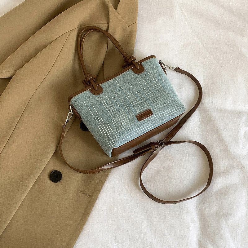 Ielgy Denim Bag All-Match Fashion Texture Cross-Body Portable Bucket Bag