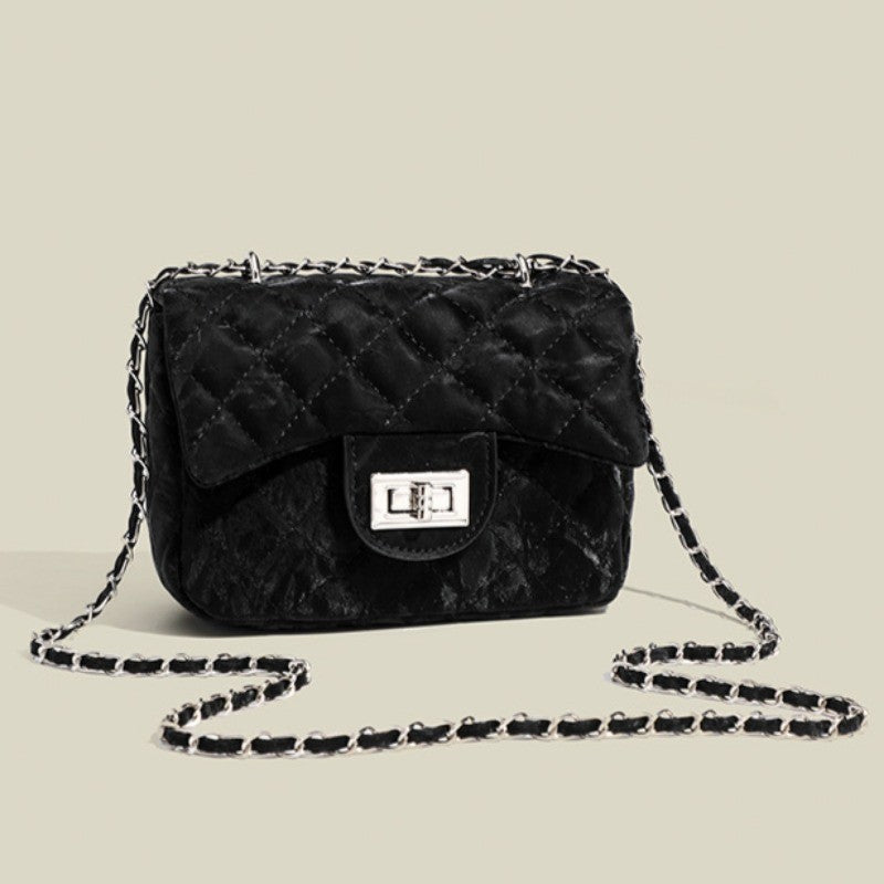 Ielgy Korean Style High-End Chain Small Square Bag Shoulder Crossbody Black Fashion Bag