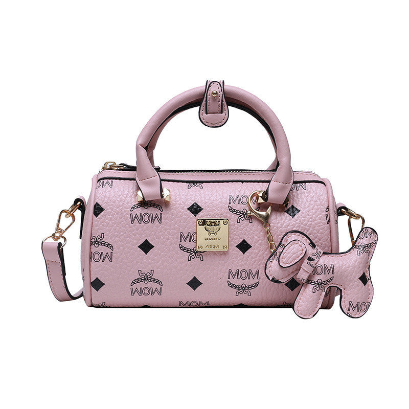 Ielgy Boston Letter Cylindrical Handbag Shoulder Crossbody Bag