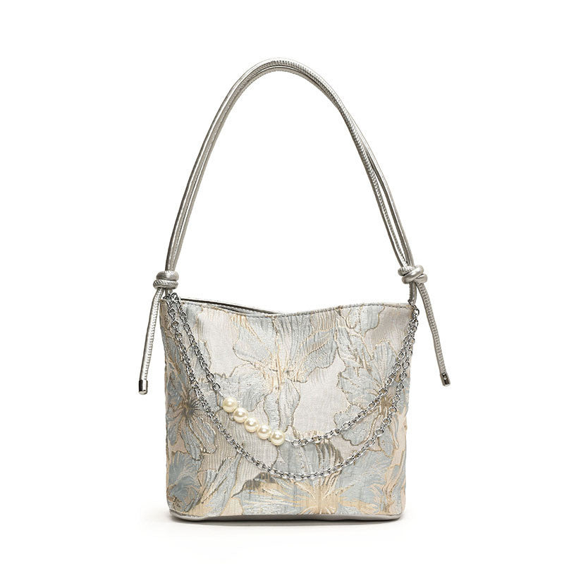 Ielgy New Chinese Fashion National Style Embroidered Butterfly Underarm Bucket Bag Large Capacity Simple All-Match Shoulder Bag