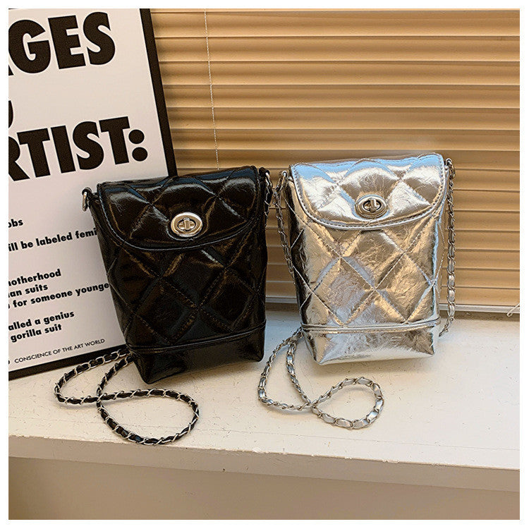 Ielgy Diamond Chain Silver Niche Design Fashion One-Shoulder Messenger Bag High-End Bucket Bag