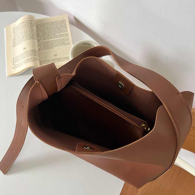 Ielgy All-Match Large-Capacity Lazy Style Bucket Bag Retro One-Shoulder Messenger