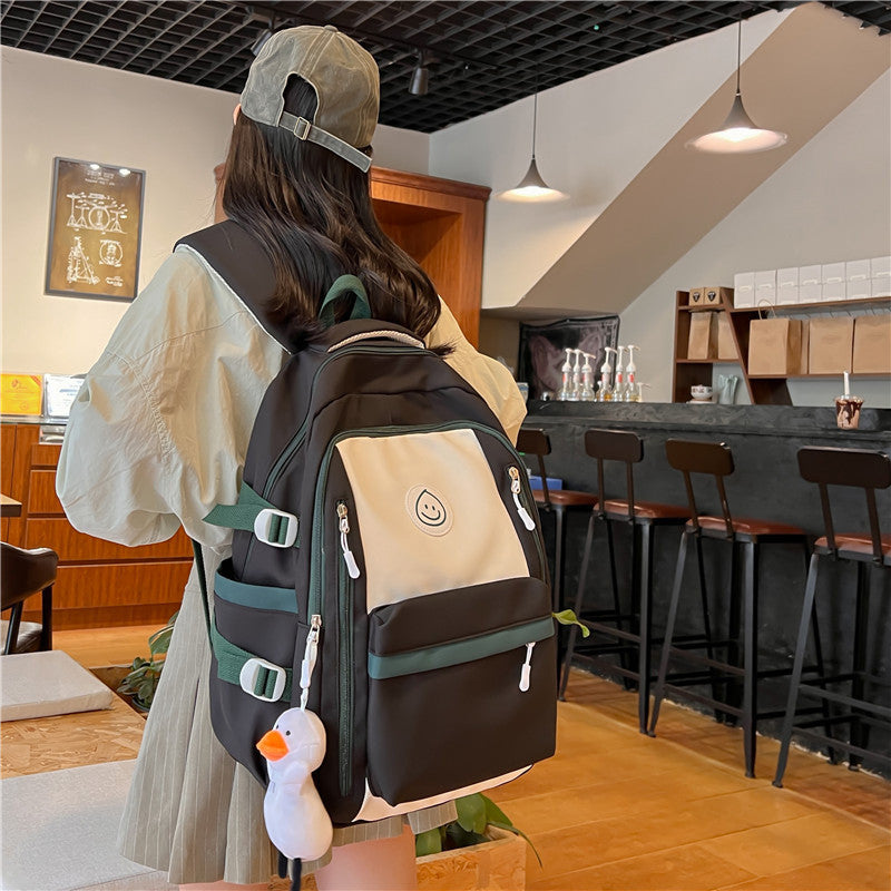 Ielgy Korean Version High School Junior High School Students Large-Capacity Backpack Simple Burden-Red