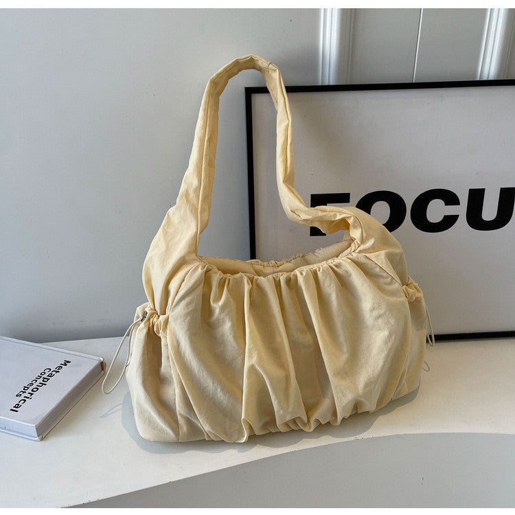 Ielgy Ladies White Pleated Bag Simple Fashion Commuter All-Match Cross-Body One-Shoulder Armpit Bag