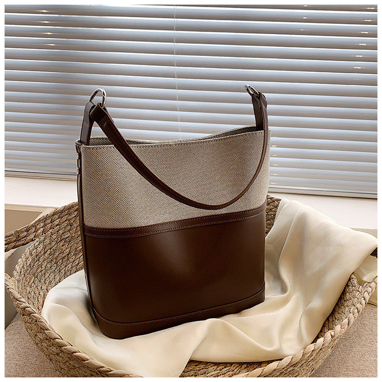 Ielgy Simple Bucket Bag All-Match Fashion Portable Cross-Body Korean Version Large-Capacity Female Bag